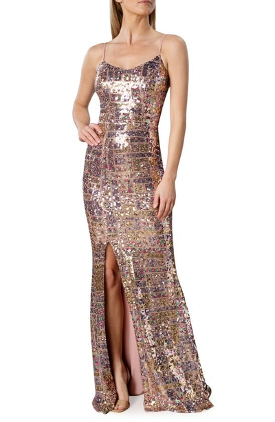 Dress The Population Tori Sequin Mermaid Gown In Yellow