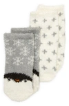 Nordstrom Babies' Assorted 2-pack Butter Socks In Grey Alloy Penguin Pack