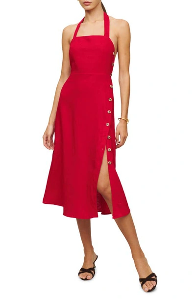 Reformation Mar Linen Midi Dress In Cherry | ModeSens