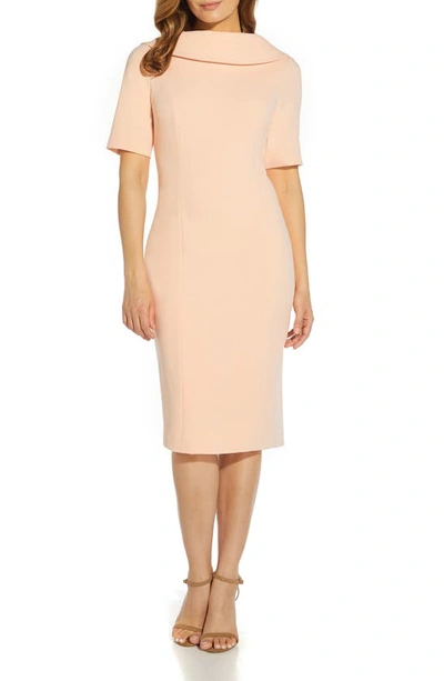 Adrianna Papell Foldover Neck V-back Sheath Dress In Blush