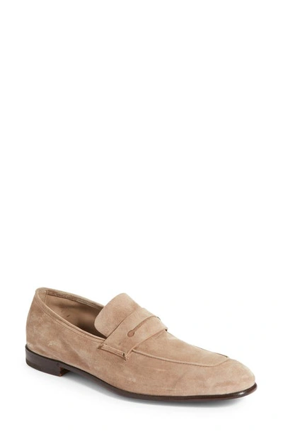 Zegna Suede Penny Loafers In Neutrals