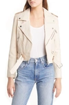 Deadwood Joan Crop Leather Moto Jacket In Off White