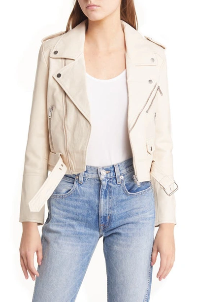 Deadwood Joan Crop Leather Moto Jacket In Off White