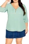 City Chic Trendy Plus Size Sexy Fling Elbow Sleeve Top In Sage