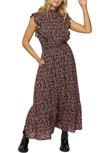 Lost + Wander Rose Garden Smocked Waist Maxi Dress In Black Pink Floral