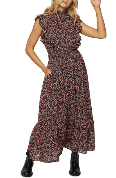 Lost + Wander Rose Garden Smocked Waist Maxi Dress In Black Pink Floral