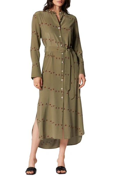 Equipment Connell Bird-print Silk Tunic Dress In Deep Lichen Green