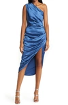 Elliatt Cassini Satin One-shoulder Dress In Navy