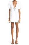Area White Crystal Bow V-neck T-shirt Minidress