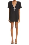 Area Crystal-embellished Stretch-ponte Mini Dress In Black