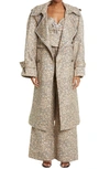 Area Heart Leopard Print Crystal Trim Denim Trench Coat In Brown Multi