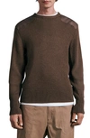 Rag & Bone Military Mixed Media Crewneck Wool Sweater In Tan