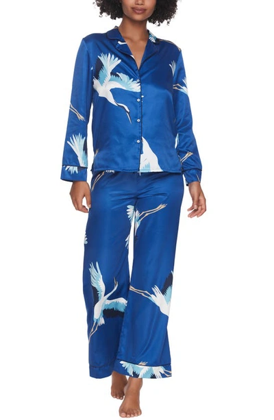 Felina Adrienne Print Satin Pajamas In Cranes