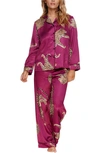 Felina Adrienne Print Satin Pajamas In Jaguar
