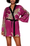 Felina Adrienne Print Short Satin Robe In Jaguar