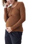 Ingrid And Isabel Ribbed Maternity/nursing Henley Tee In Chestnut