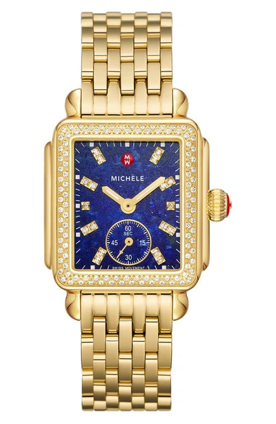 Michele Deco Mid Diamond Dial Watch Head & Bracelet, 29mm In Gold