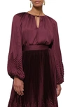 Jonathan Simkhai Wanda Mixed Pleat Long Sleeve Satin Blouse In Mulberry