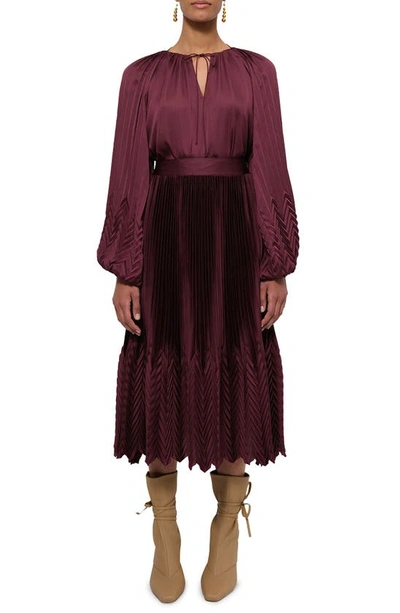 Jonathan Simkhai Wanda Long Sleeve Pleated Top In Mulberry