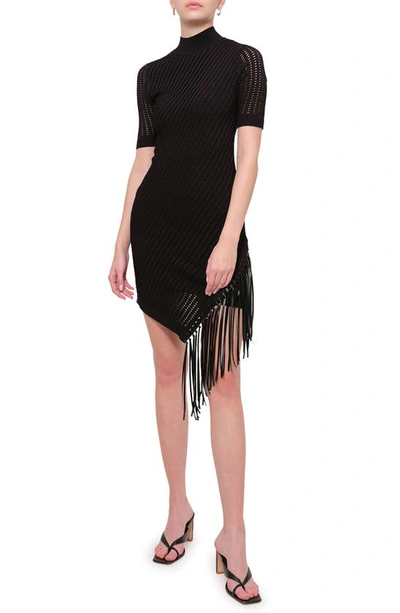 Simkhai Orla Asymmetric Pointelle Short Sleeve Sweater Dress In Schwarz