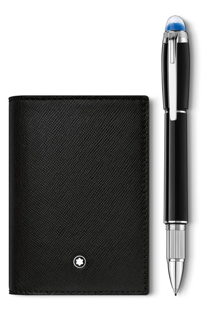 Montblanc Starwalker Fineliner Pen & Business Card Holder Set In Black