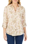 Foxcroft Zoey Abstract Print Roll Tab Non-iron Cotton Button-up Shirt In Ivory Multi