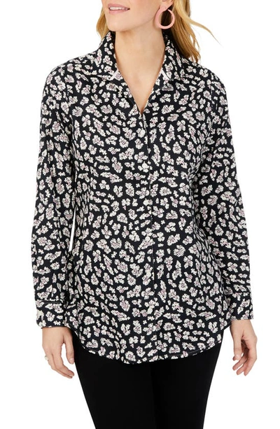Foxcroft Lucca Floral Cotton Blouse In Black
