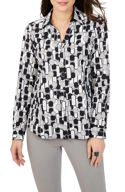 Foxcroft Mary Retro Bubbles Button-up Shirt In Black