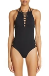 BALENCIAGA LACED UP ONE-PIECE SWIMSUIT