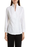 Misook Stand Collar Button-up Shirt In White