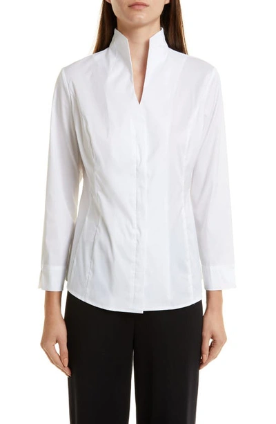 Misook Mandarin Collar Shirt In White