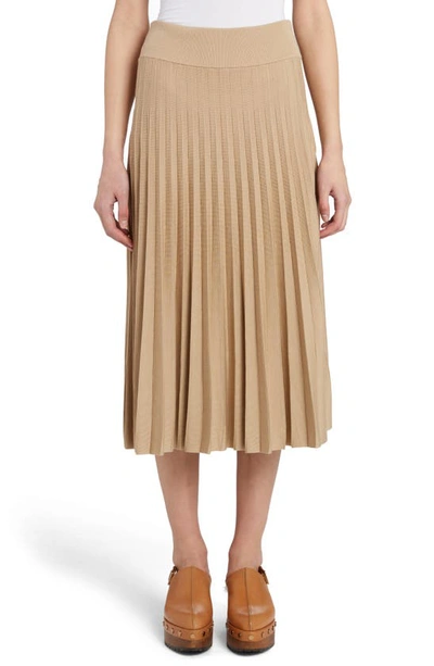Agnona Wool And Silk Knit Pleated Skirt In Beige