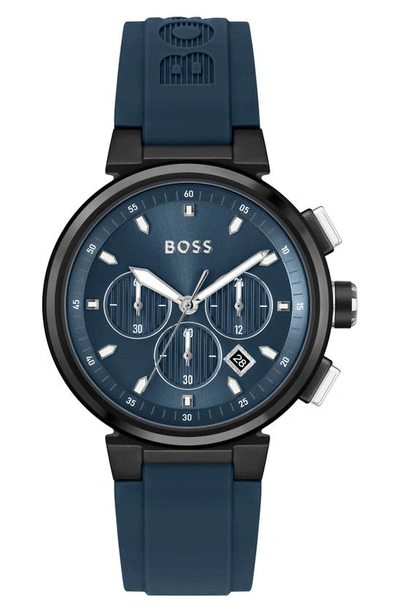 Hugo Boss One Silicone Chronograph Watch In Black Blue