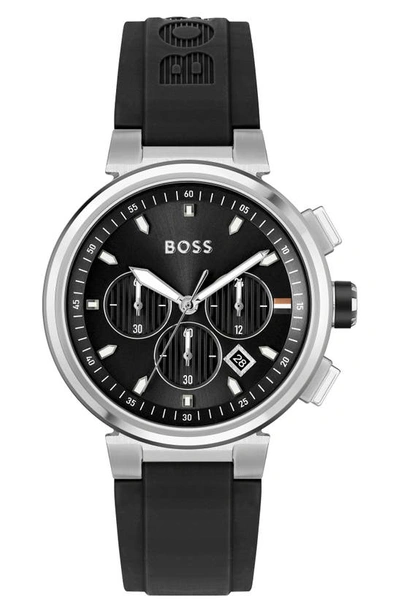 Hugo Boss One Chronograph Silicone Strap Watch, 44mm In Black