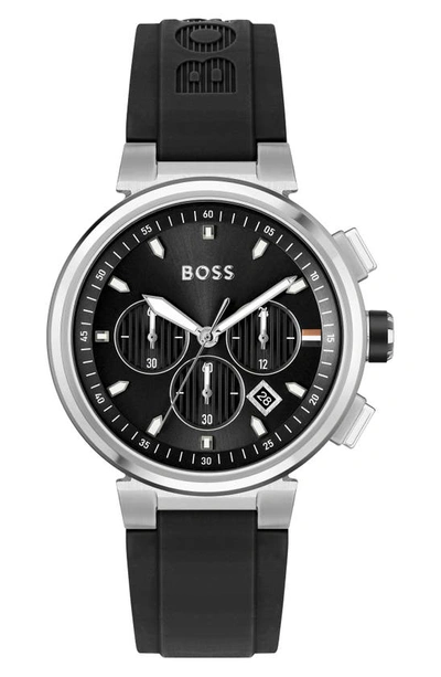 Hugo Boss One Chronograph Silicone Strap Watch, 44mm In  