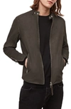 Allsaints Cora Leather Bomber Jacket In Charcoal