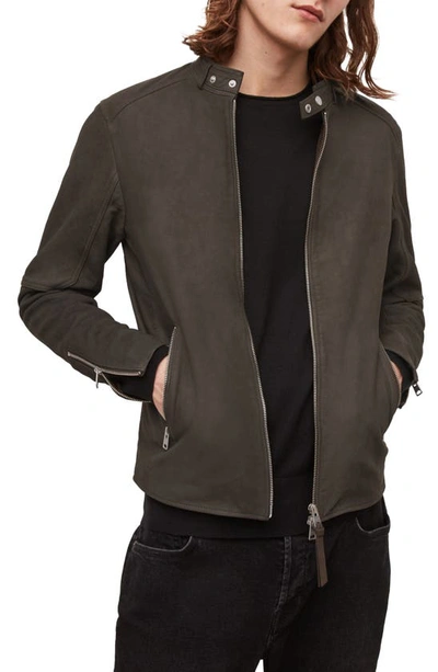 Allsaints Cora Leather Bomber Jacket In Charcoal