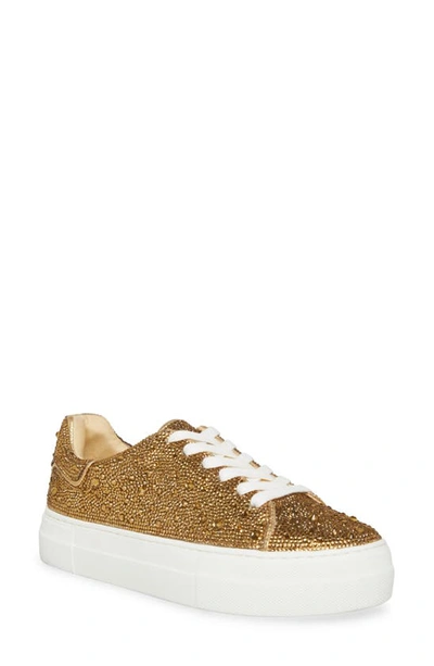 Betsey Johnson Sidny Womens Rhinestone Trainers Lace-up Shoes In Gold