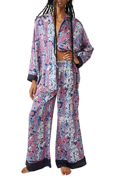 Free People Dreamy Days Mixed Print Pajamas In Royal Combo