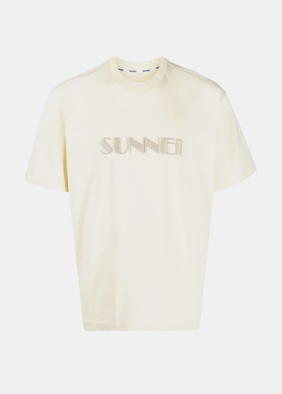 Sunnei Biege Logo Embroidery T-shirt In Beige