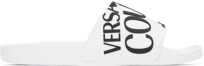 Versace Jeans Couture Logo-debossed Two-tone Slides In White