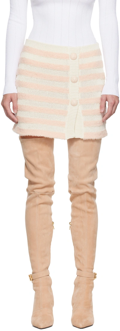 Balmain Button-embellished Striped Knitted Mini Skirt In Pink