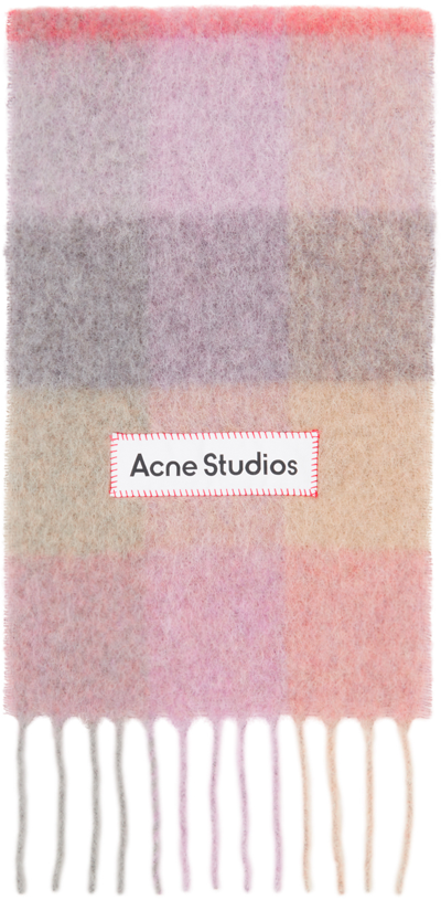 Acne Studios Multi Check Alpaca-blend Scarf In Bob Fuchsia/lilac/pi