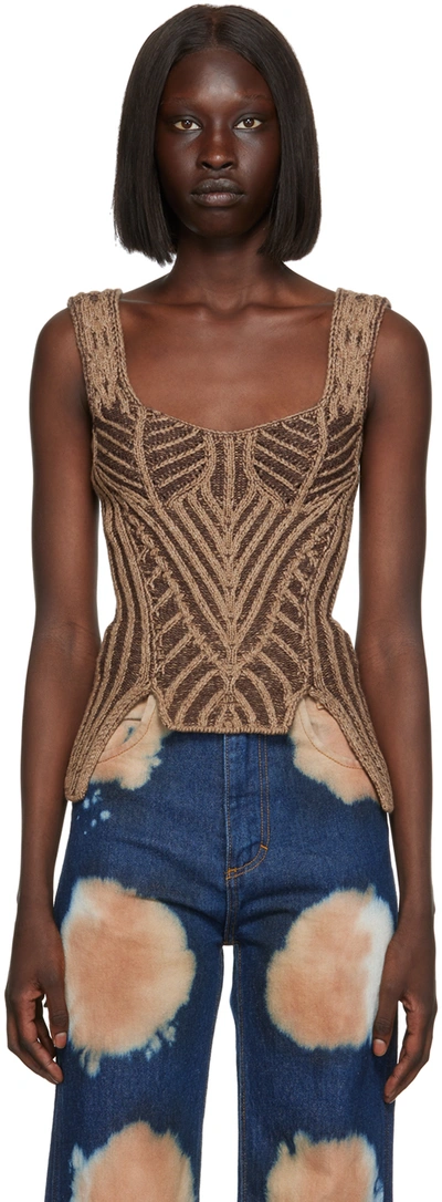 Paolina Russo Warrior Wool-blend Knitted Top In Umber Brown