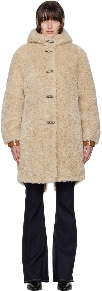 Rag & Bone Iggy Hooded Padded Faux Fur Coat In Beige