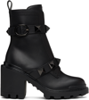 Valentino Roman Stud Leather Combat Boots In 0no Nero