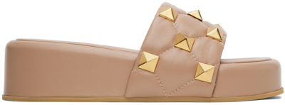 Valentino Roman Stud Flatform Slide Sandals In Gf9 Rose Canelle