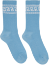 Versace Greca Cotton Crew-length Socks In Dv Blue/white