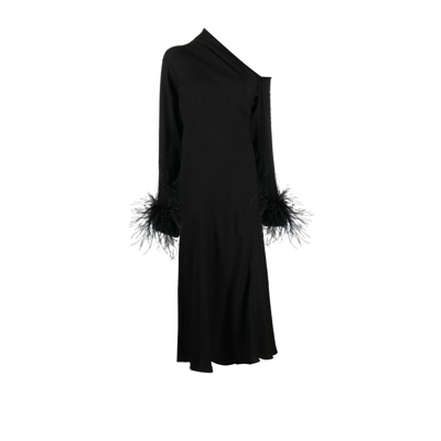 16arlington Black Adelaide Feather Trim Midi Dress