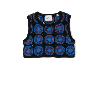 Les Coyotes De Paris Teen Blue Kim Cropped Crochet Knit Vest Top